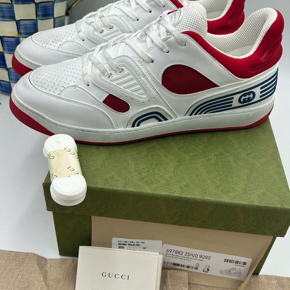 Men’s Gucci, leather low top basket sneakers size 12 made in Italy - Picture 5 of 10